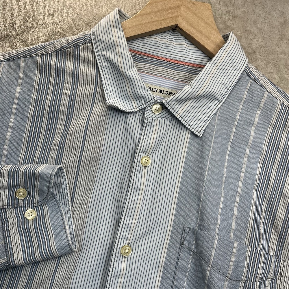 32 Bar Blues‎ Shirt Large Striped Long Sleeve Button Front Men's Blue